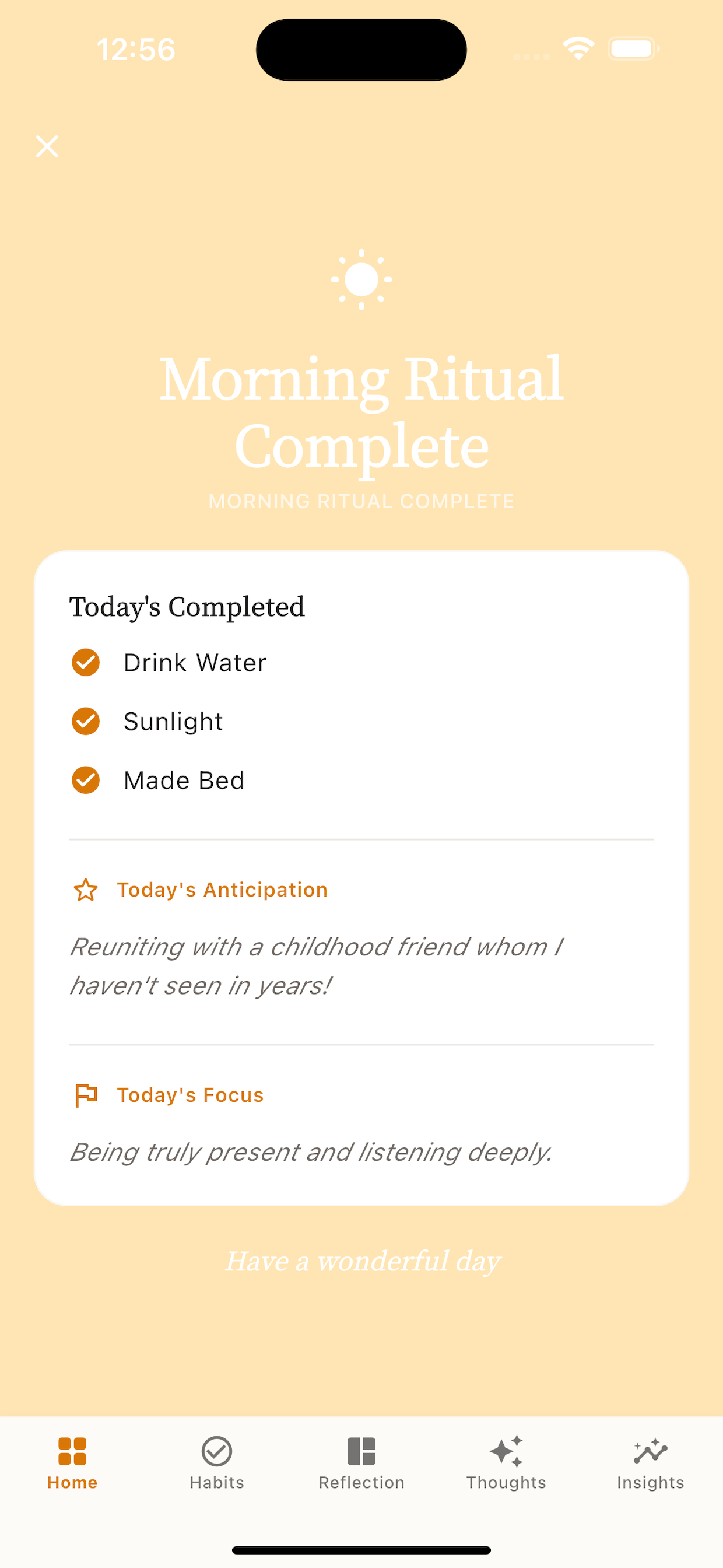 Presently iOS morning ritual screen